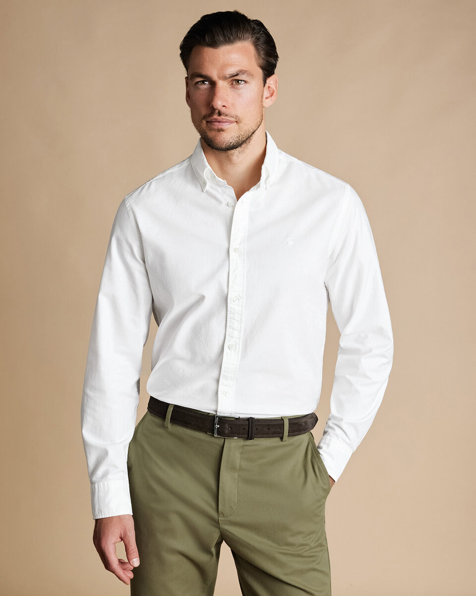 Chemise Oxford Délavée À Col Boutonné Blanc Charles Tyrwhitt