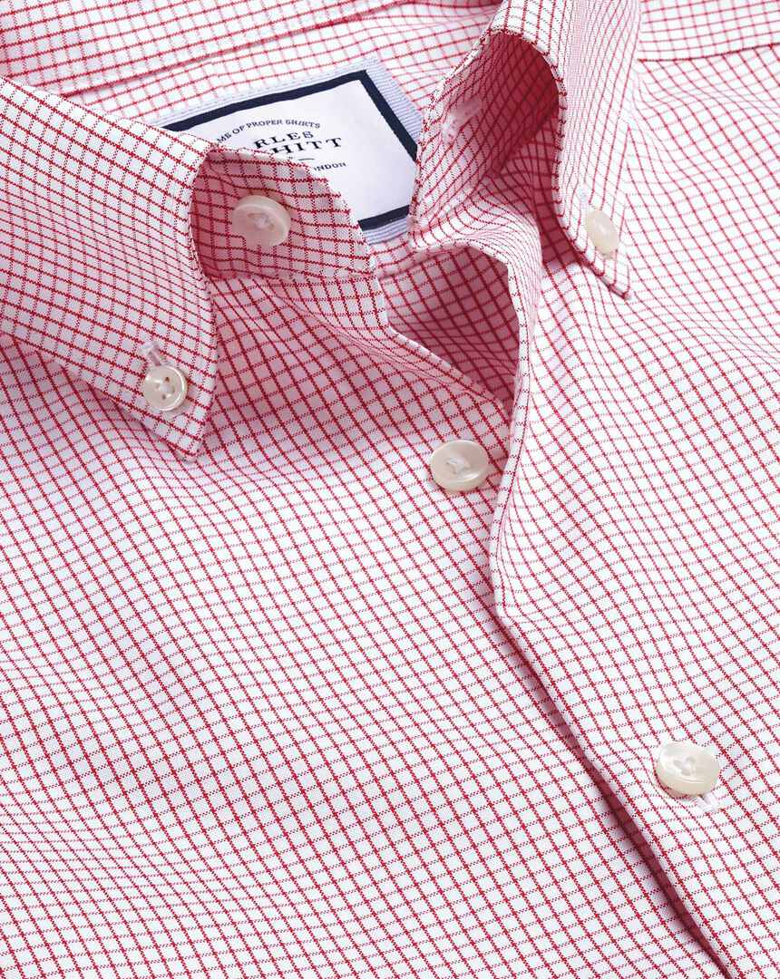 Button-Down Collar Non-Iron Small Check Shirt - Red