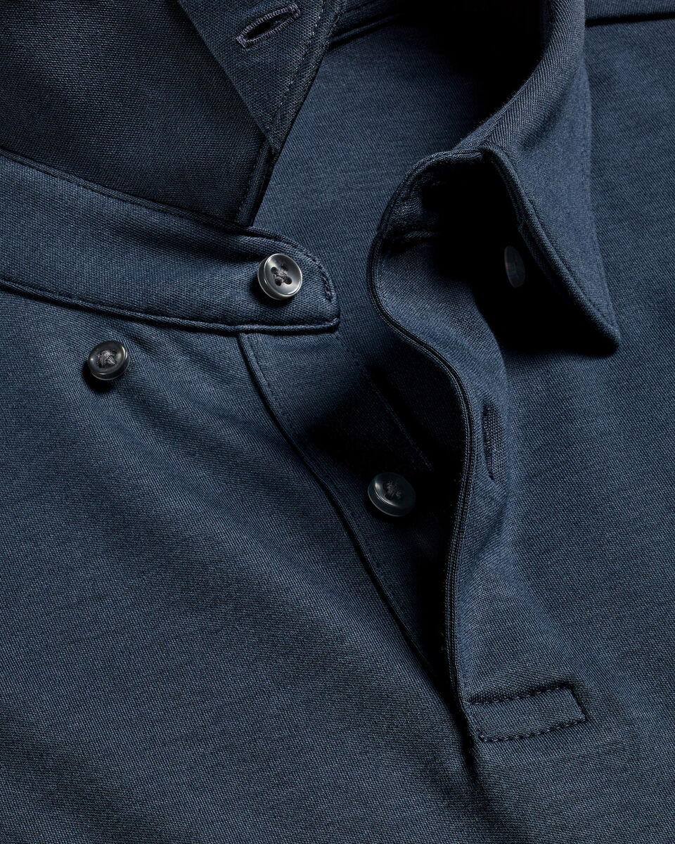 Polo &eacute;l&eacute;gant en coton &agrave; manches longues - Bleu P&eacute;trole