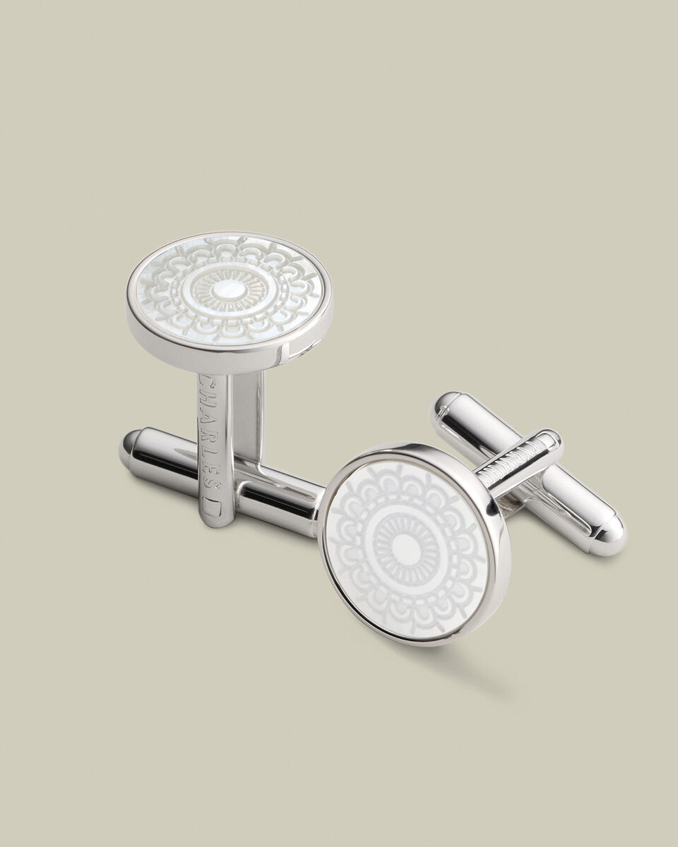 Mother of Pearl Patterned Cufflinks - Silver