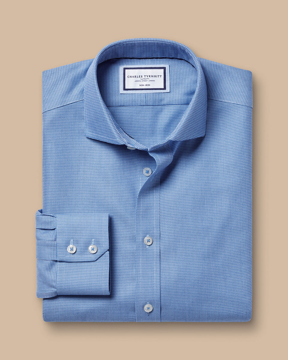 Spread Collar Non-Iron Mayfair Weave Shirt - Cobalt Blue | Charles Tyrwhitt