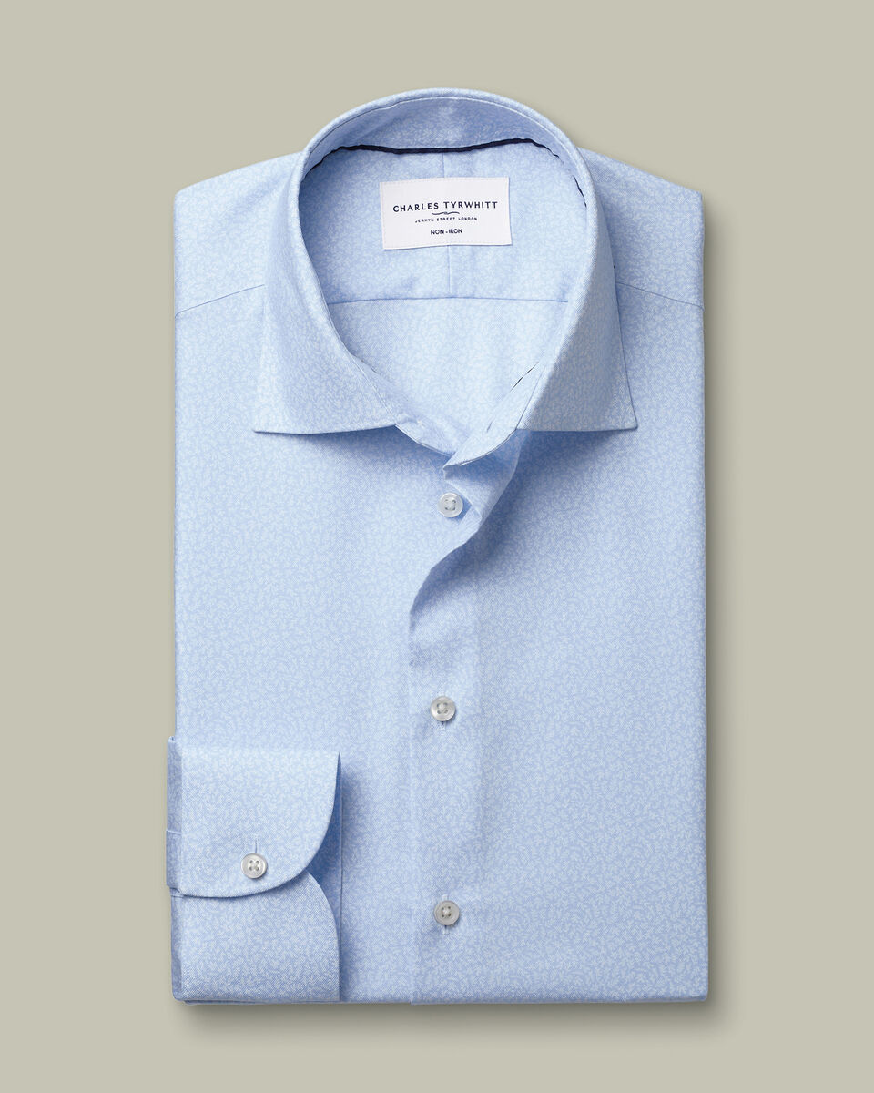 Non-Iron Stretch Print Shirt - Sky Blue