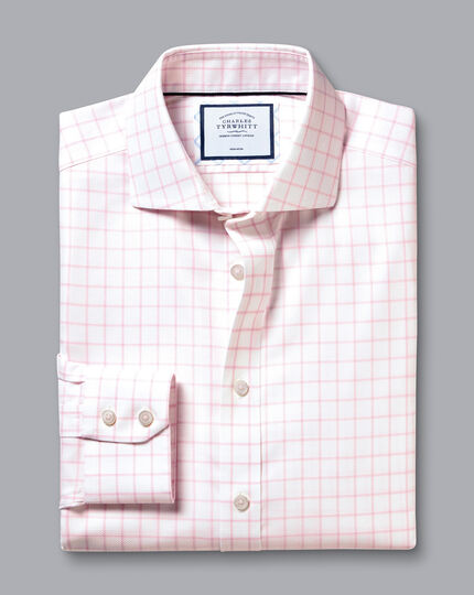 Cutaway Collar Non-Iron Henley Weave Check Shirt - Light Pink