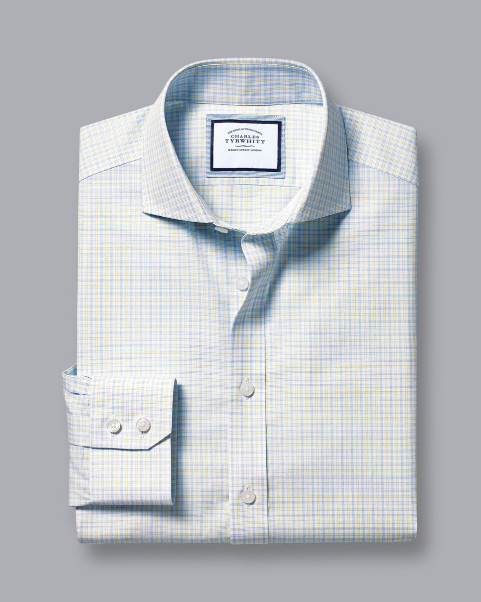 Cutaway Collar Non-Iron Check Shirt - Lemon | Charles Tyrwhitt