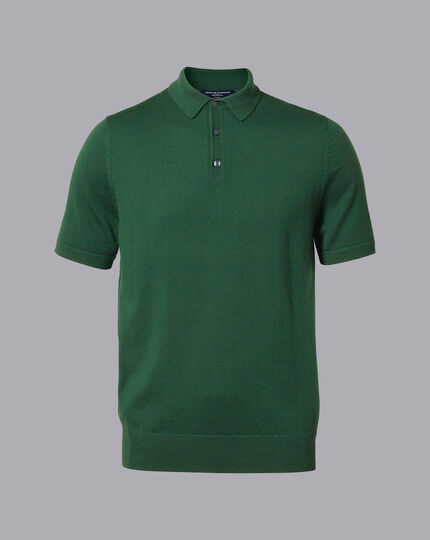 Merino Short Sleeve Polo Sweater - Dark Green