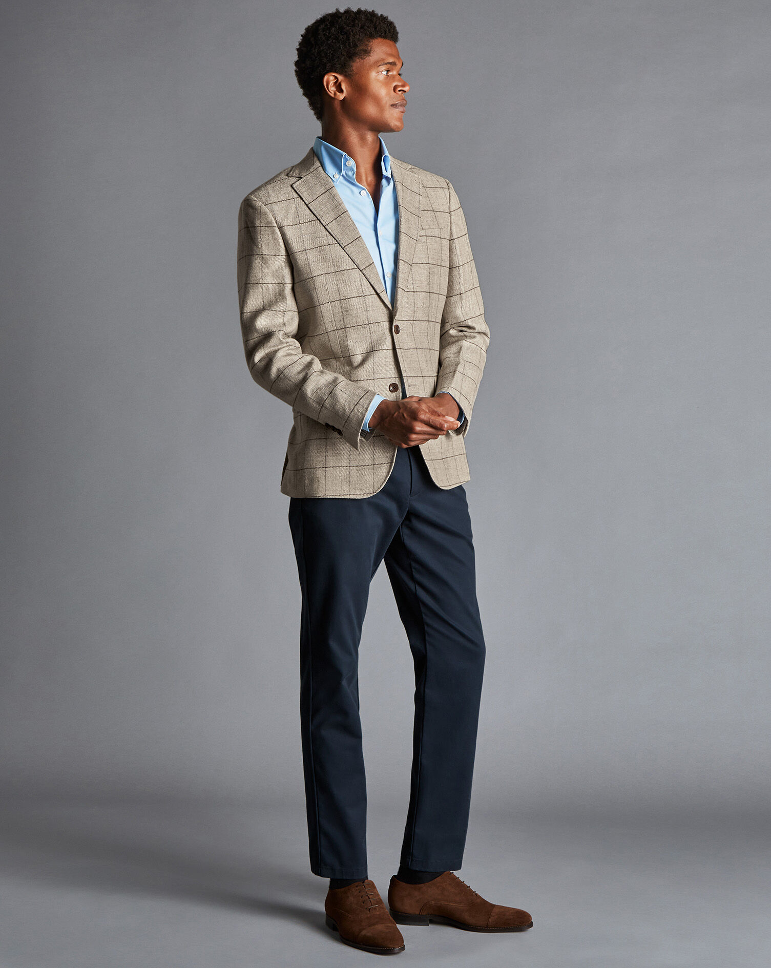 British Luxury Linen Wool Windowpane 
