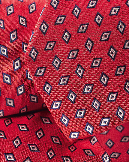 Diamond Geometric Print Tie - Red & Navy