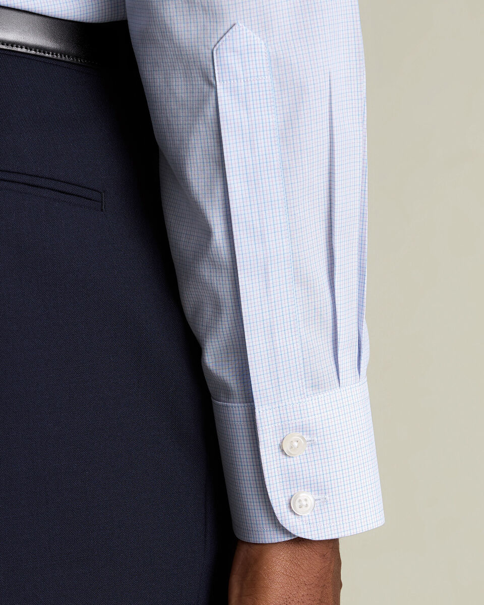 Non-Iron Stretch Poplin Check Shirt &ndash; Lilac & Sky Blue
