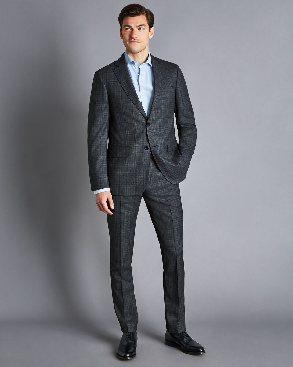 Ultimate Performance Prince of Wales Check Suit - Steel Blue | Charles ...