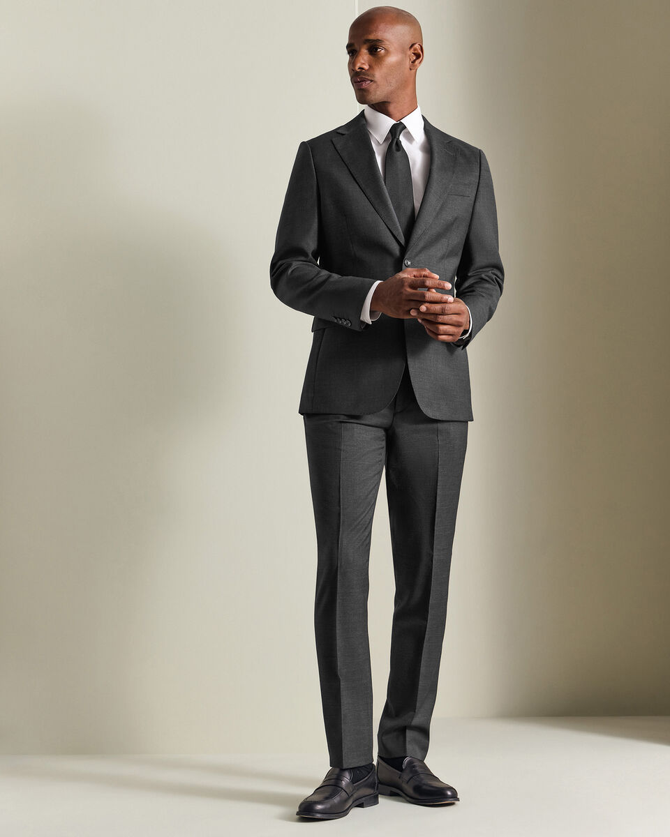 Veste De Costume En Serg&eacute; Naturellement Extensible - Gris Anthracite