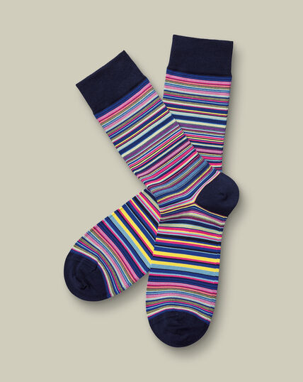 Calcetines A Rayas - Rosa Brillante Y Azul Cobalto