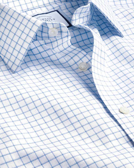 Bügelfreies Twill-Hemd mit feinen Shadow-Karos - Kornblumenblau