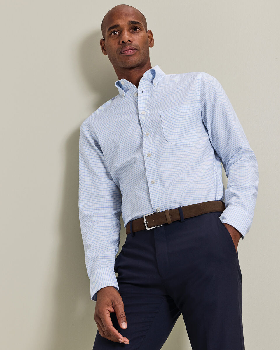 Non-Iron Stretch Oxford Check Shirt - Cornflower Blue