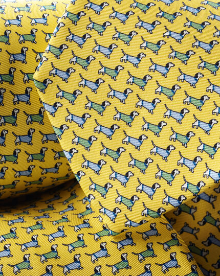 Dog in Sweater Motif Print Silk Tie - Lemon Yellow