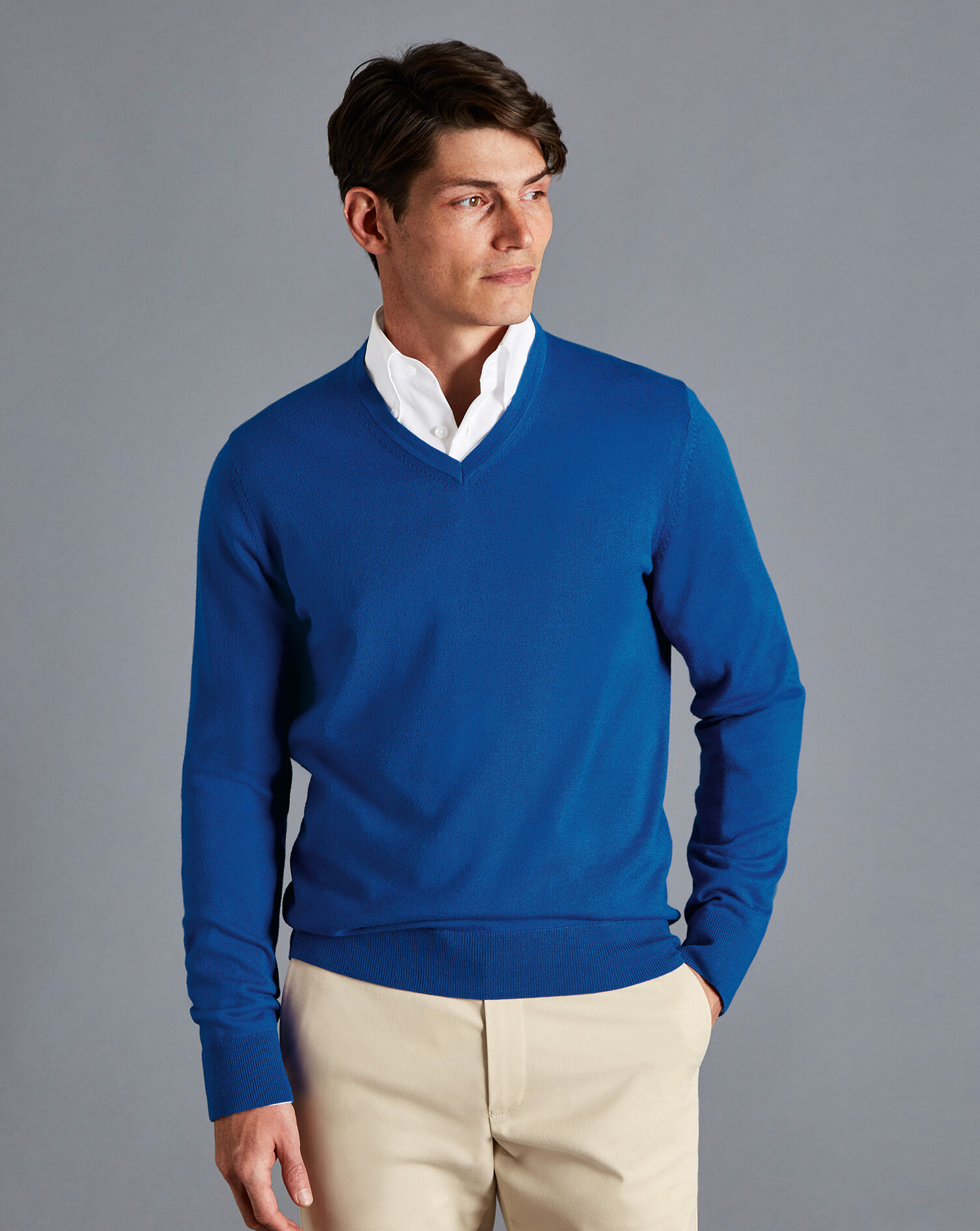 Merino V-Neck Jumper - Ocean Blue 