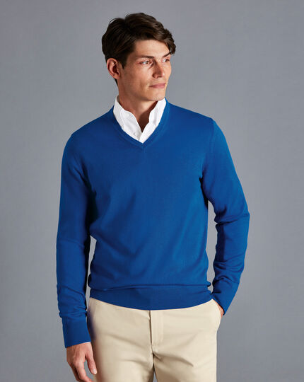 Merino V-Neck Sweater - Ocean Blue