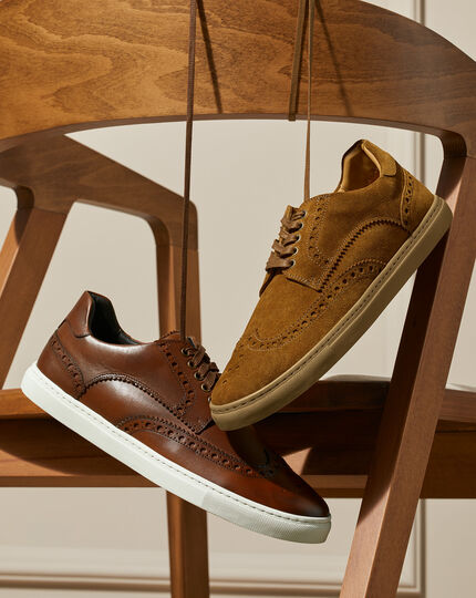 Leather Brogue Trainers - Walnut Brown
