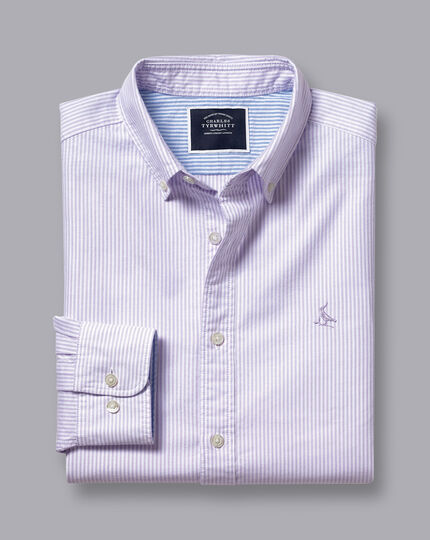 Button-Down Collar Stretch Washed Oxford Stripe Shirt - Mauve