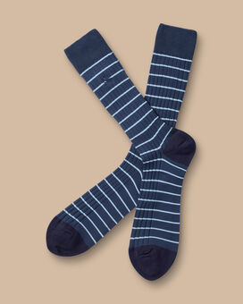 Stripe Cotton Rib Socks - French Blue