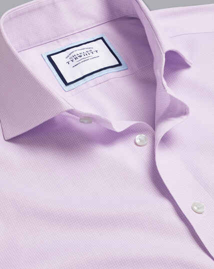 Cutaway Collar Non-Iron Twill Micro Check Shirt - Mauve Purple