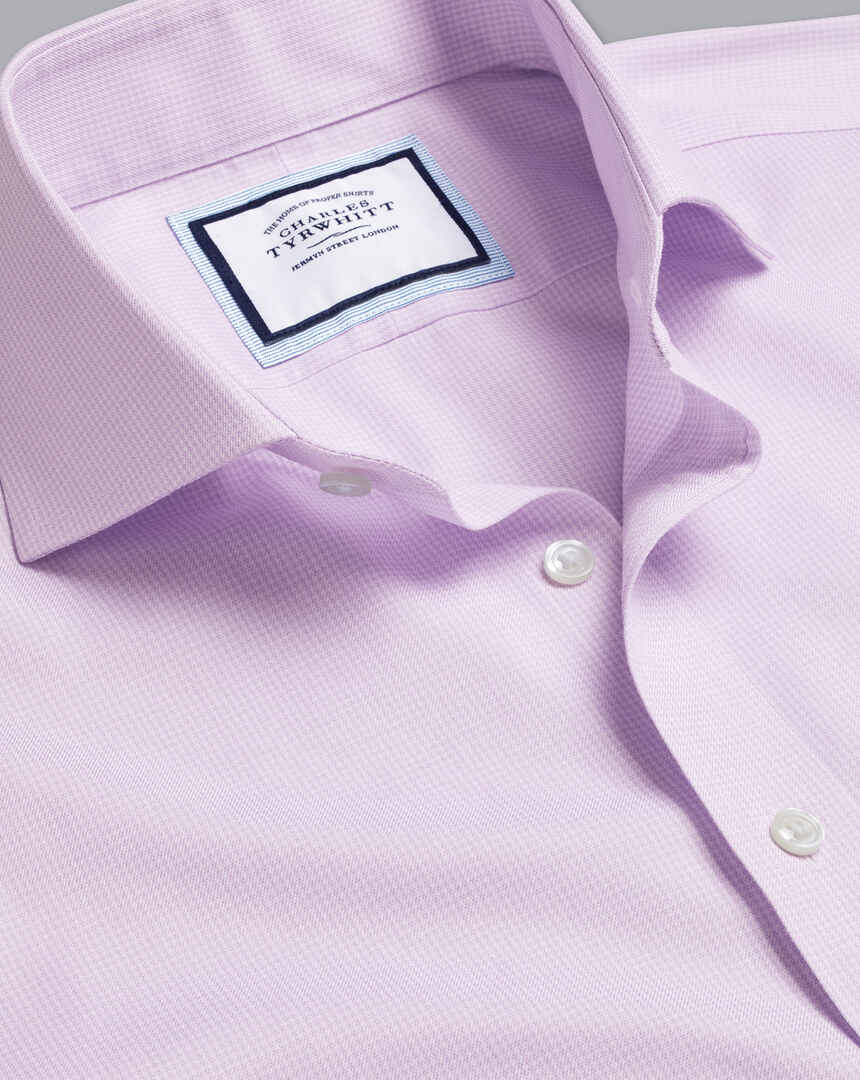 Spread Collar Non-Iron Twill Micro Check Shirt - Mauve Purple