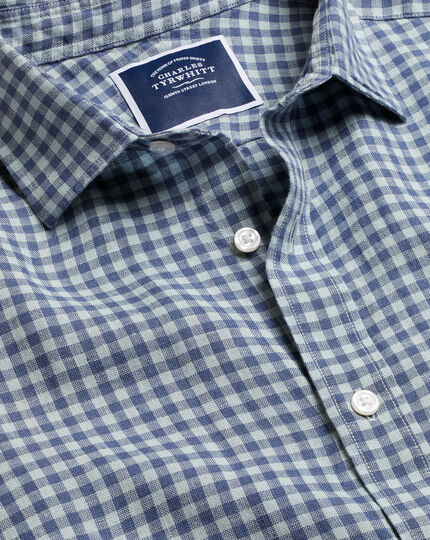 Pure Linen Gingham Short Sleeve Shirt - Indigo Blue