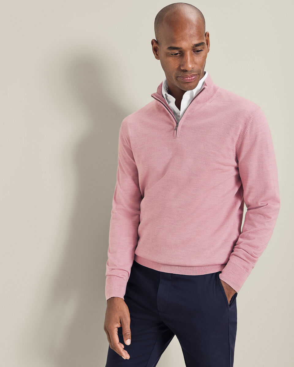 Pure Merino Quarter Zip Jumper - Pink