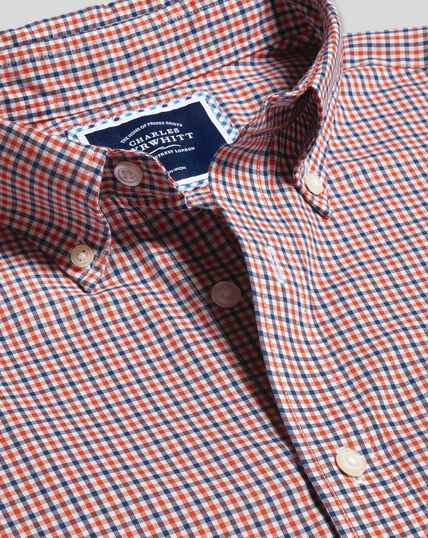 Button-Down Collar Non-Iron Stretch Oxford Gingham Shirt - Orange Multi