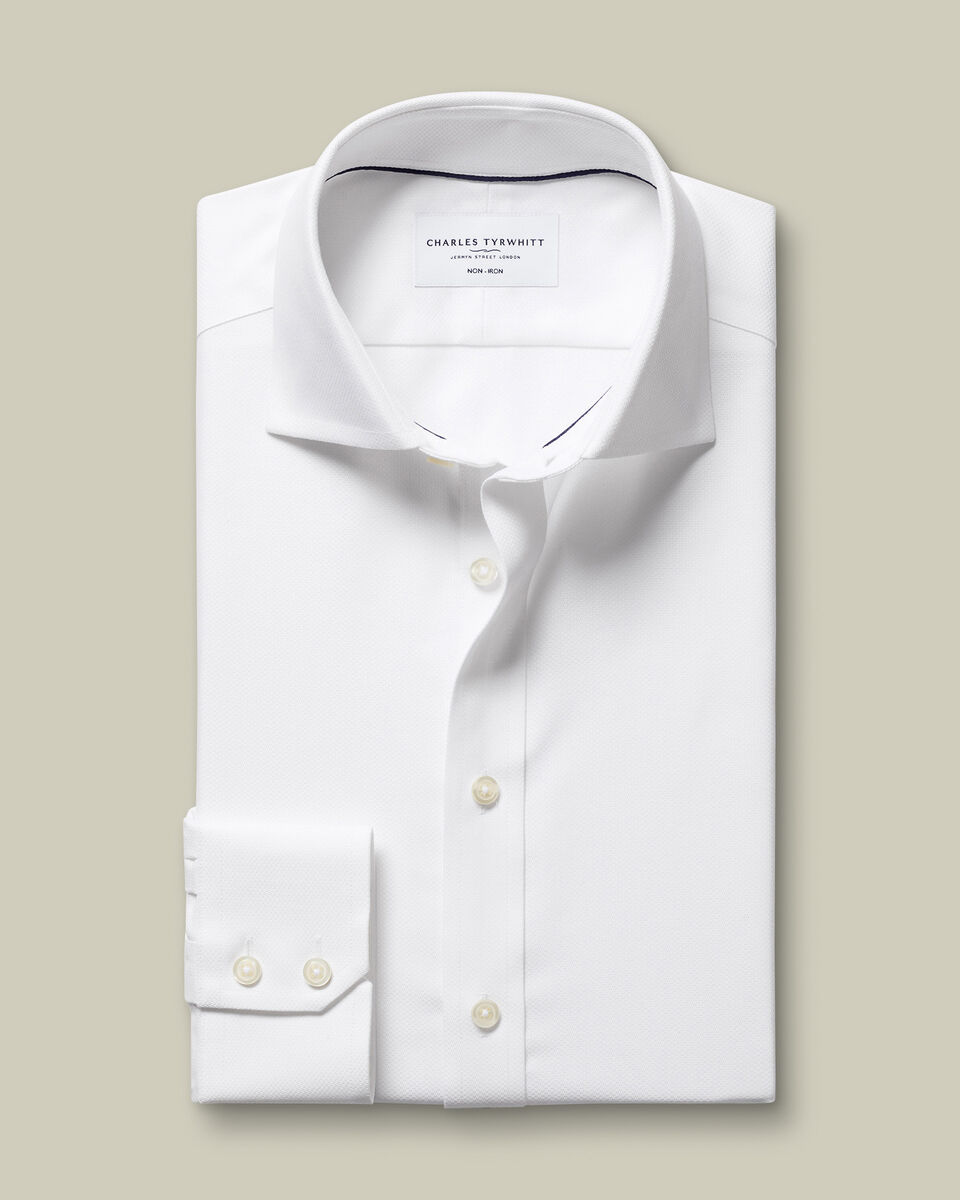 Chemise &agrave; tissage Trafalgar extensible sans repassage - Blanc