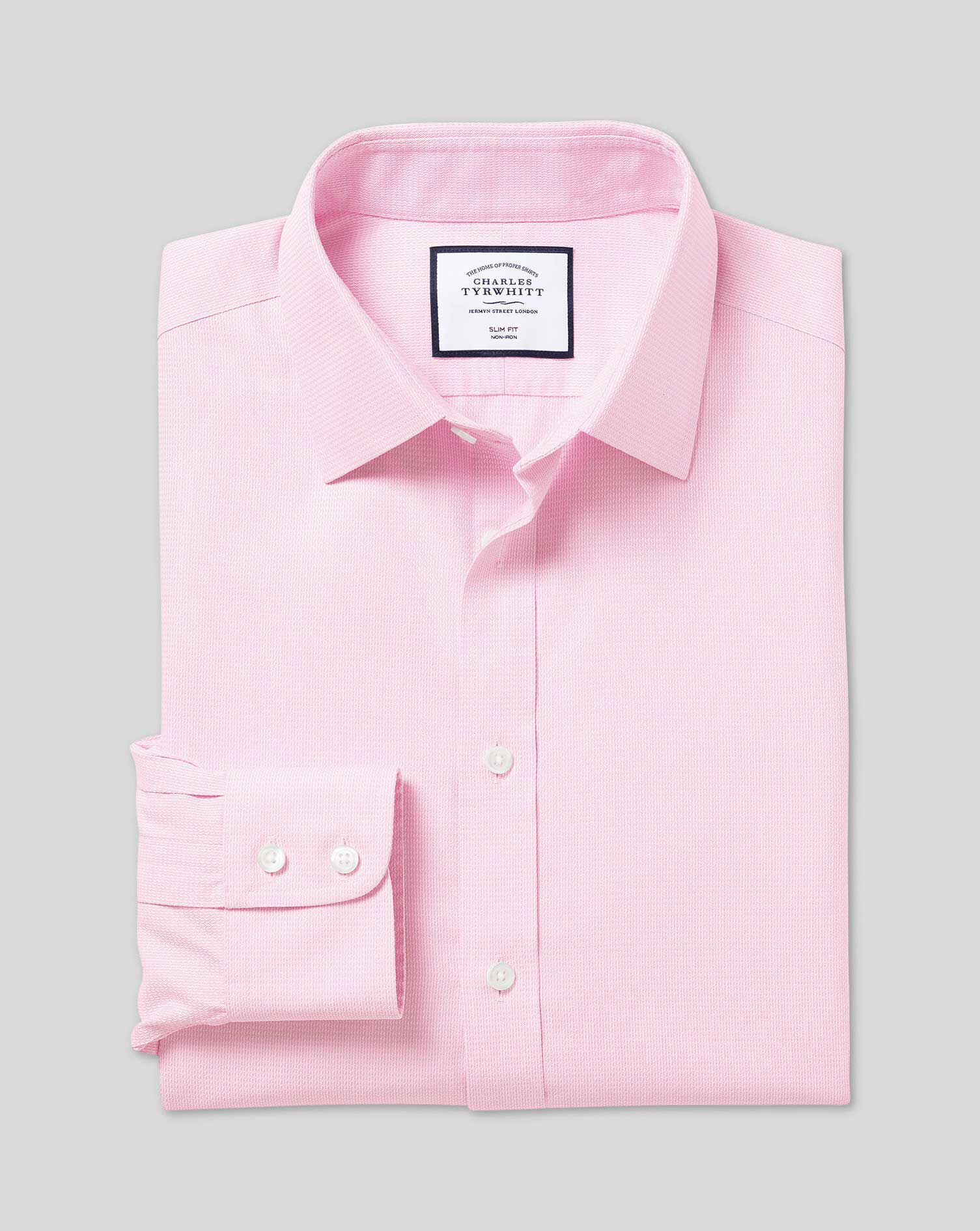 Non-Iron Mini Herringbone Shirt - Pink 