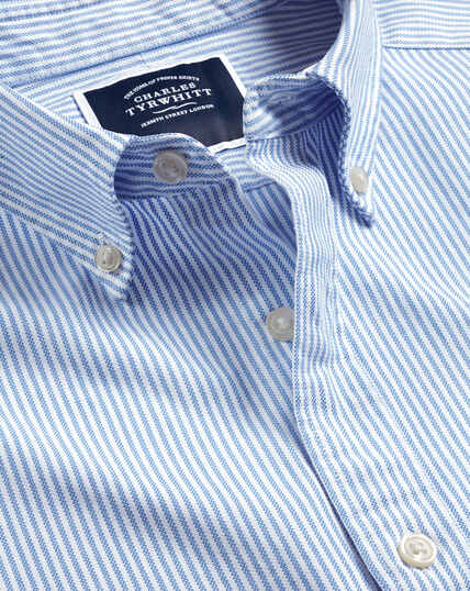 Vorgewaschenes Oxfordhemd mit Button-down-Kragen, Streifen und Brusttasche - Ozeanblau