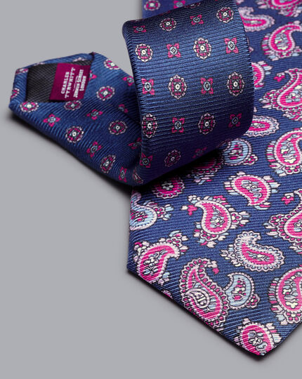 Italienische Krawatte aus Seide mit Print - Kobaltblau