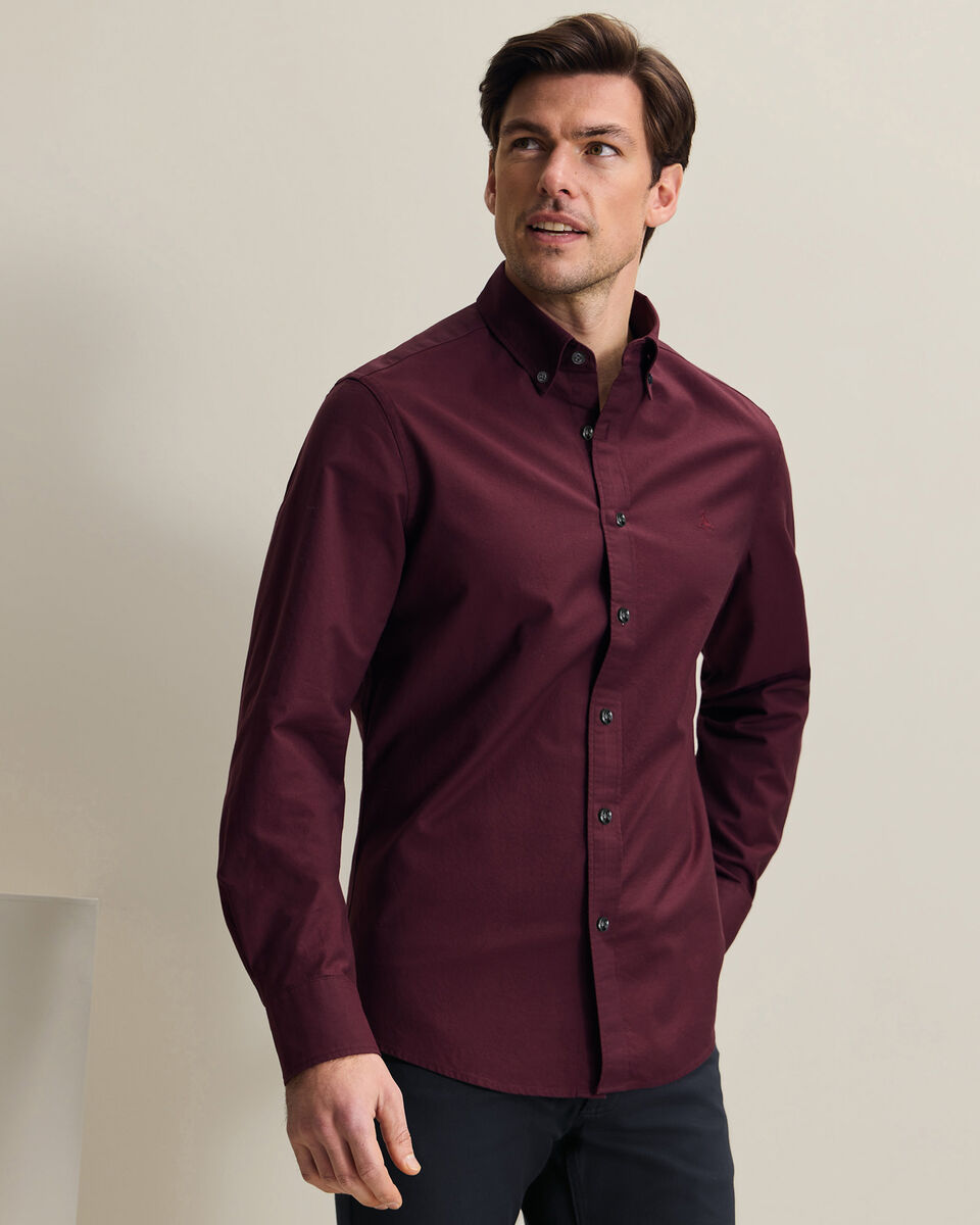 Button-Down Stretch Washed Oxford Shirt - Burgundy