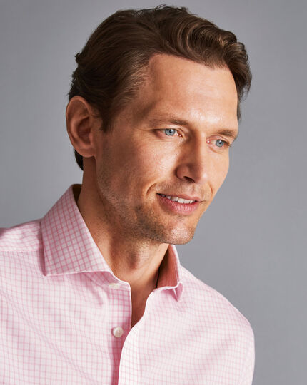 Spread Collar Non-Iron Regent Weave Check Shirt - Pink