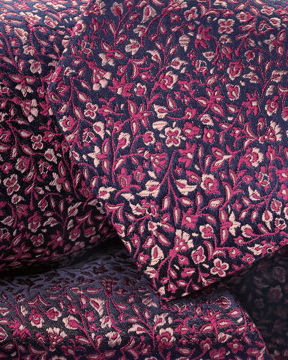 Silk Floral Tie - Royal Blue & Pink