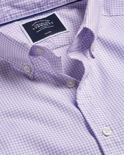 Button-Down Collar Non-Iron Stretch Mini Gingham Check Shirt - Lilac