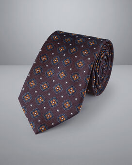 Schmutzabweisende Krawatte aus Seide mit Medaillon-Motiv - Kirschrot