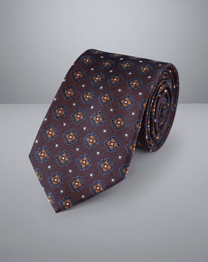 Schmutzabweisende Krawatte aus Seide mit Medaillon-Motiv - Kirschrot