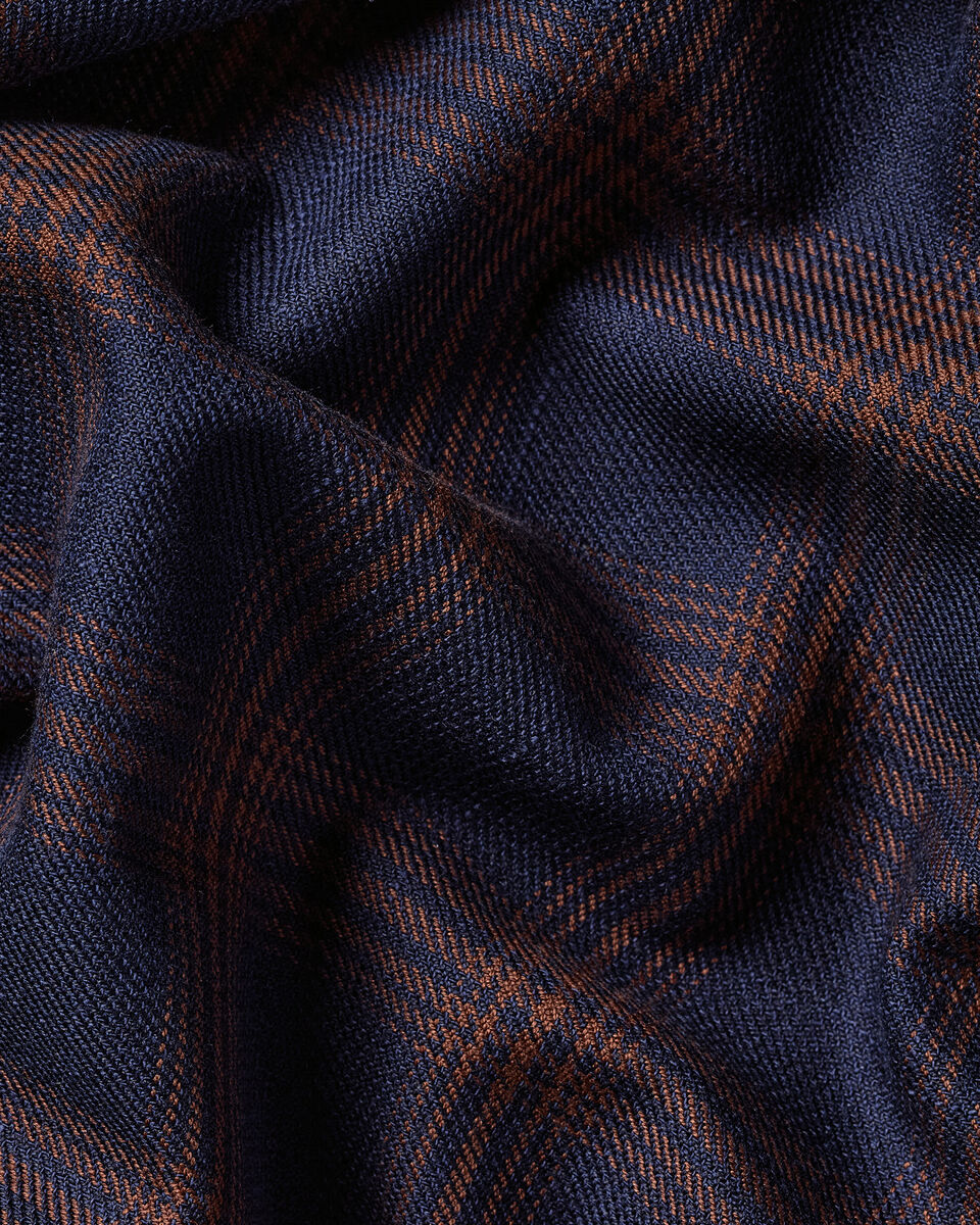 Non-Iron Twill Check Shirt - Navy & Amber