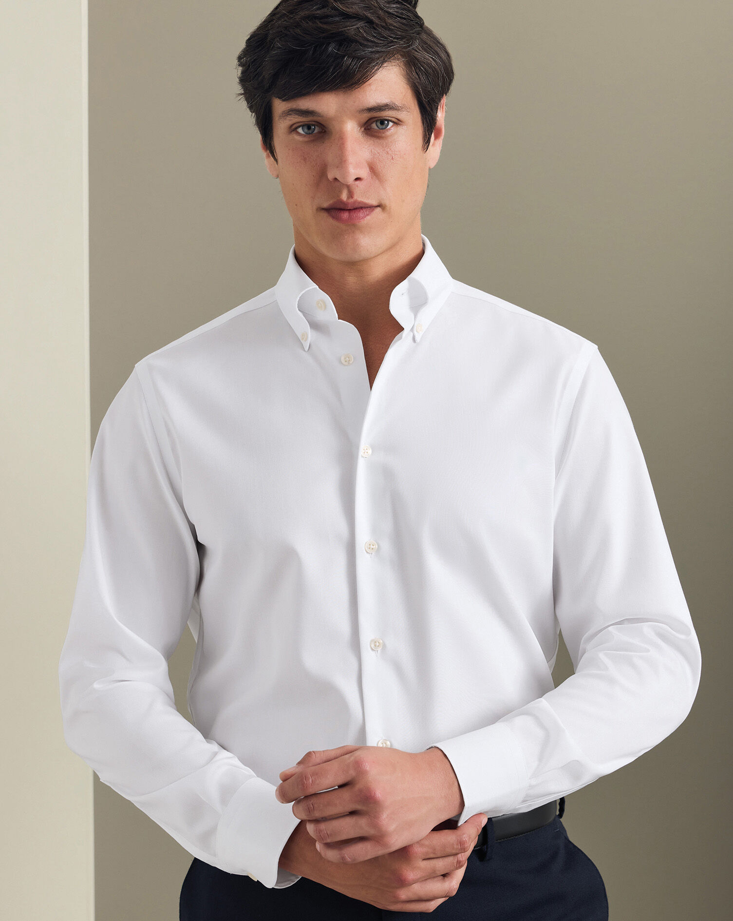 Non-Iron Stretch Pinpoint Oxford Shirt - White | Charles Tyrwhitt
