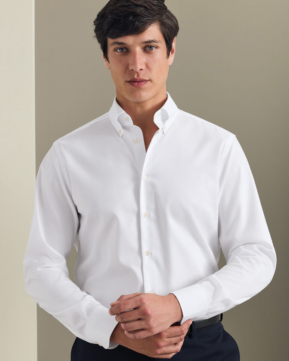 Chemise &agrave; tissage Oxford extensible sans repassage - Blanc
