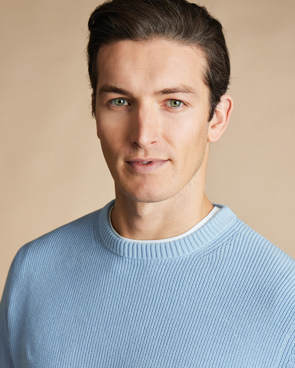 Cotton Rib Crew Neck Sweater - Sky Blue | Charles Tyrwhitt