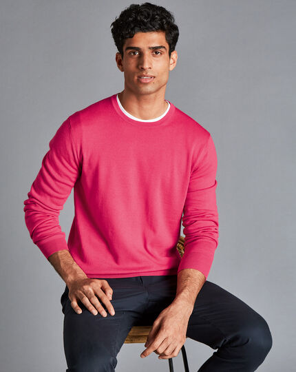 Merino Crew Neck Sweater - Bright Pink