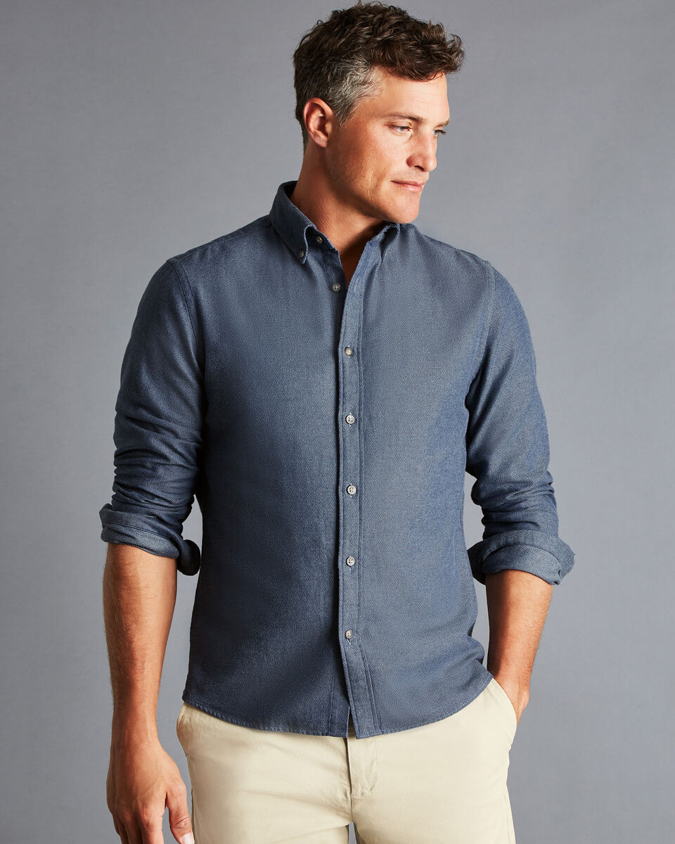 Button-Down Collar Arrow Dobby Brushed Flannel Shirt - Steel Blue ...