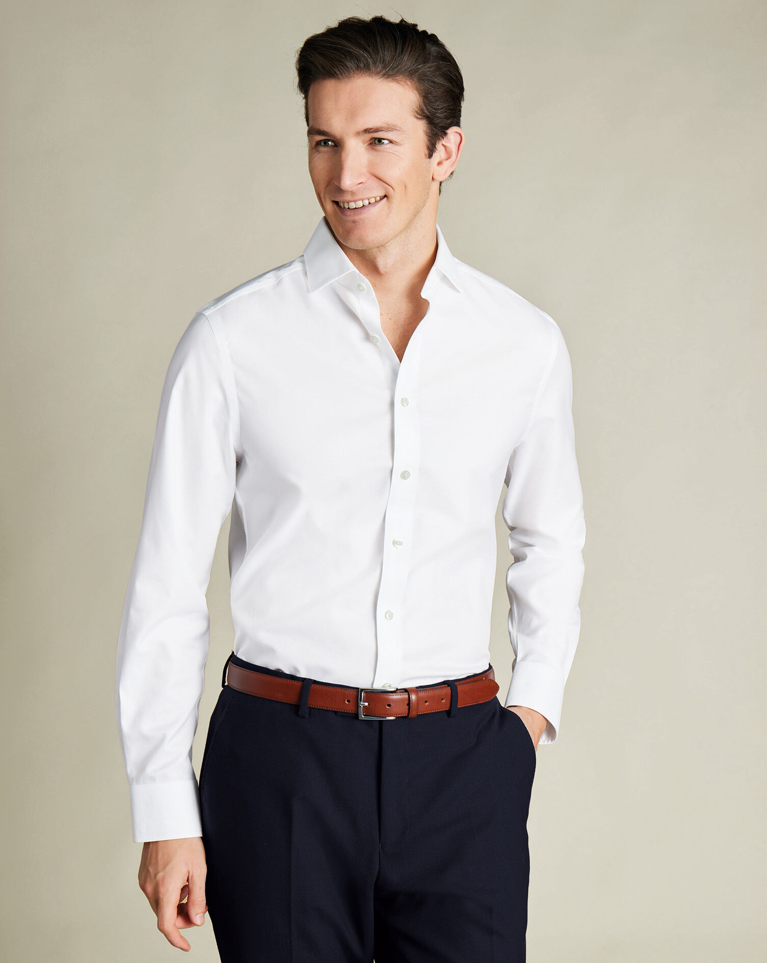Spread Collar Non-Iron Twill Shirt - White | Charles Tyrwhitt