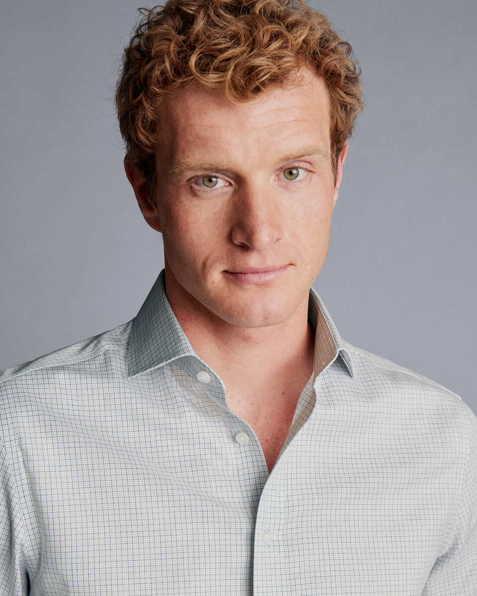 Cutaway Collar NonIron Mini Prince of Wales Check Shirt Silver Grey