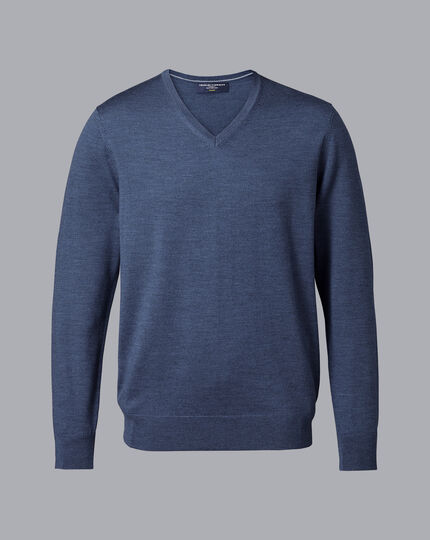Merino V-Neck Sweater - Indigo Melange