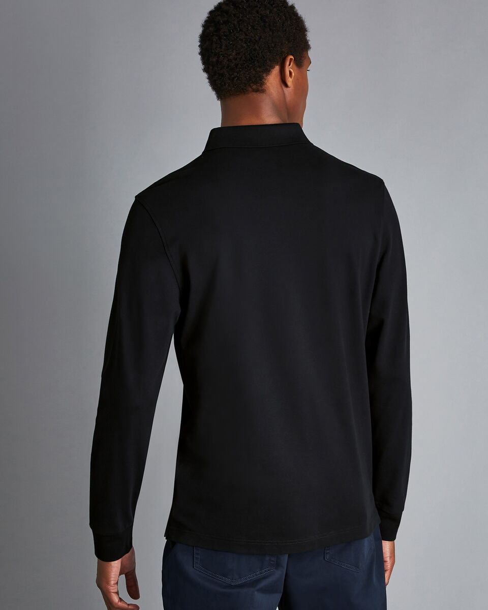 Tyrwhitt Long Sleeve Pique Polo - Black | Charles Tyrwhitt