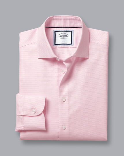 Semi-Spread Collar Non-Iron Stretch Texture Shirt - Light Pink