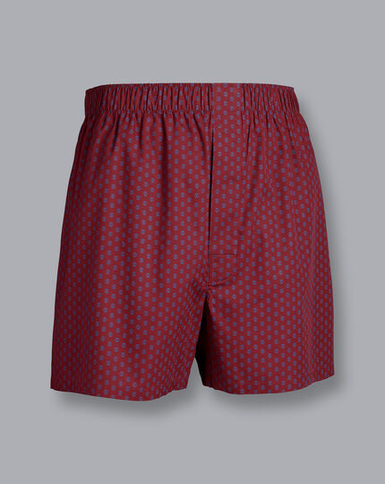 England Rugby Ball Motif Woven Boxers - Burgundy Red